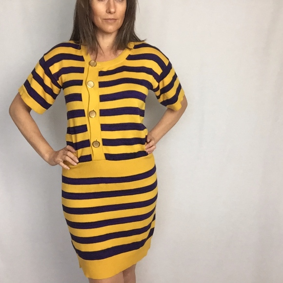 Chloe Blue and Yellow Cotton Knit Dress - Picture 1 of 5